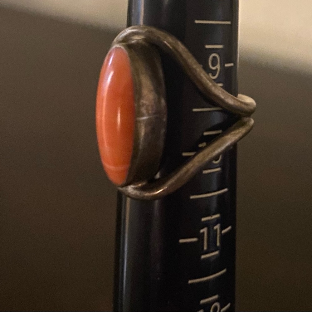 Vintage Taxco Sterling Silver Pink Coral Ring Size 10 Mexico .925 - Picture 5 of 7